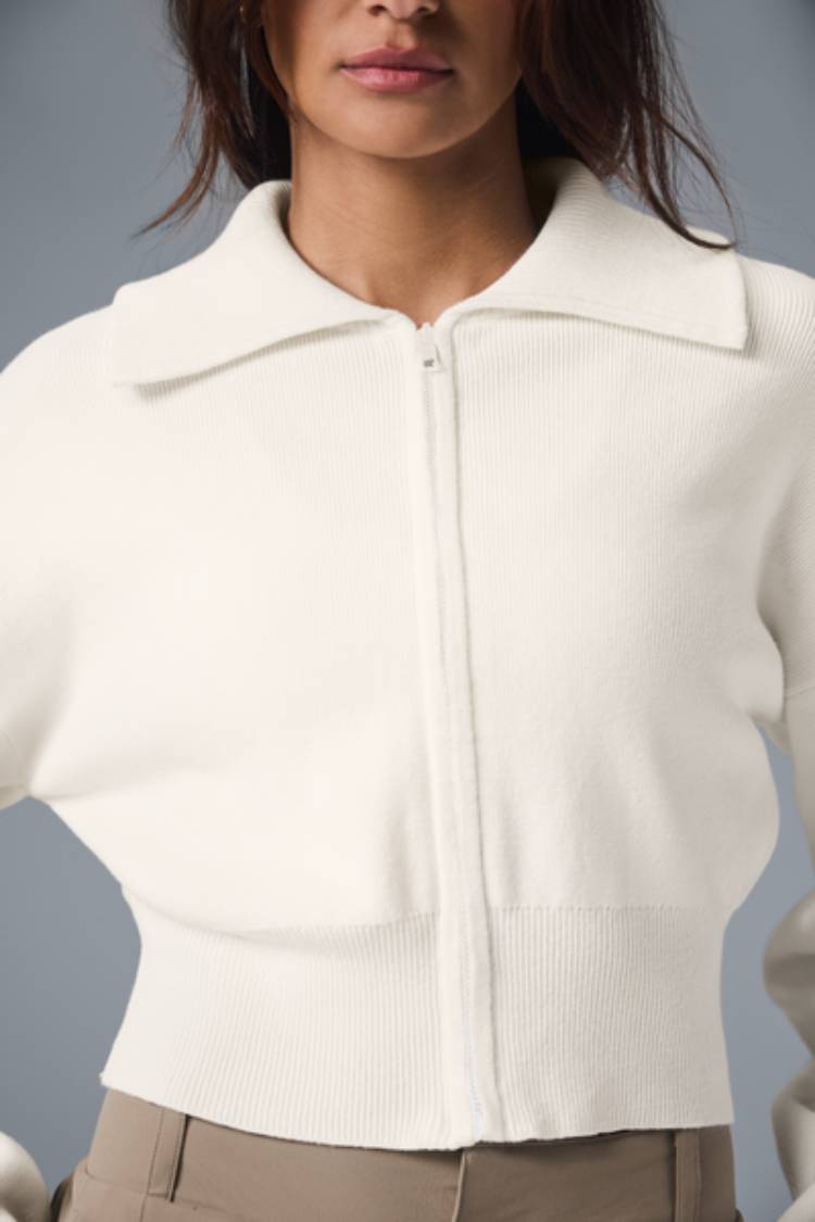 SCHOLAR KNIT CROPPED FULL ZIP JACKET